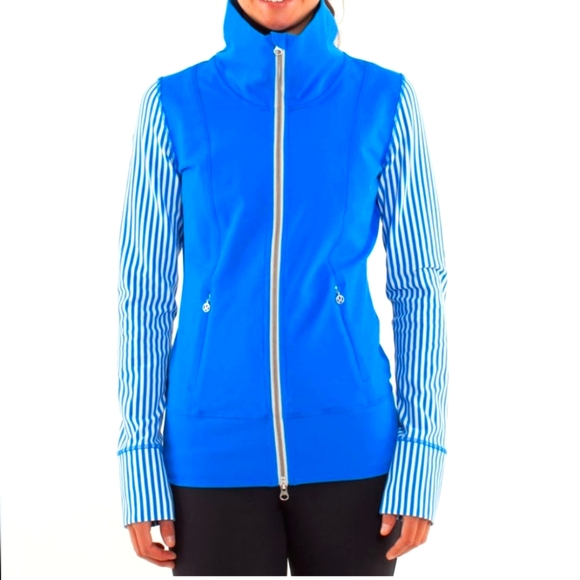 Lululemon Daily Yoga Jacket Beaming Blue/Classic Stripe Size 10 - Picture 1 of 6